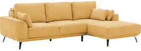 Goossens Excellent Bank Princess Met Elektrisch Uitschuifbaar Zitvlak geel, stof, 3-zits, elegant chic met chaise longue rechts
