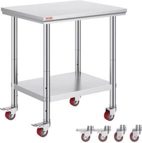 VEVOR werktafel 76 x 60 x 85 cm, roestvrijstalen horecawerktafel, draagvermogen 317 kg, voedselbereidingstafel met overloop, commerciële keukentafel voor keukenbar, verplaatsbaar