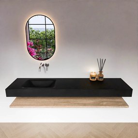 Zaro Alan badmeubel 180cm met planchet washed oak en vrijhangende wastafel cloud links zonder kraangat urban
