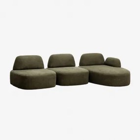 Rechte 3-delige Modulaire Chaise Longue Bank Gestoffeerd Giorgia Stof Leger Groen - Sklum