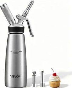 VEVOR Slagroomdispenser Set 0,5 L Roestvrijstalen Slagroommaker met 3 Decoratiemondstukken, voor Hobbybakkers en Cafés, Alleen voor N₂O-capsules (apart verkrijgbaar), Slagroom in 60 seconden, Inclusief 3 mondstukken en reinigingsborstel.