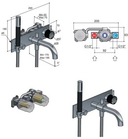 Hotbath Cobber X afbouwdeel inbouw douche/vrijstaande badmengkraan met automatische omstelinrichting geborsteld messing PVD