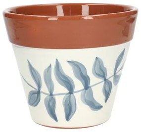 Bloempot, terracotta, blauw bladsilhouet,Ø 17 cm