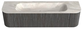 Mondiaz Kurve-dlux 170cm badmeubel ronding links/rechts shadow met 1 lade en 2 deuren en wastafel big large midden zonder kraangat ostra