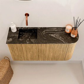 Mondiaz Joya DLux 80cm toiletmeubel ronding rechts oak met wastafel faye links zonder kraangat lava
