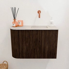 Mondiaz Joya DLux 60cm toiletmeubel ronding links walnut met wastafel faye rechts zonder kraangat ostra