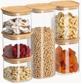 Opbergpotten Pure van borosilicaatglas met bamboe deksels, 6-delig