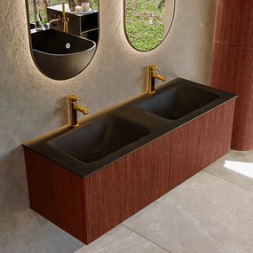 Mondiaz Kurve 130cm badmeubel ruby met 2 lades en wastafel cloud dubbel 2 kraangaten urban