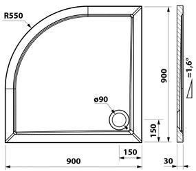 Sapho Else kwartronde douchebak gegoten marmer 90x90cm wit