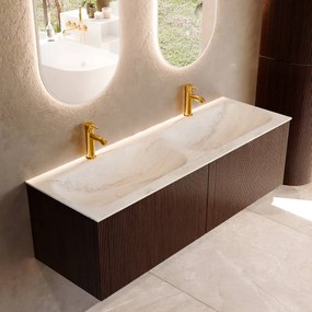 Mondiaz Kurve-dlux 140cm badmeubel ruby met 2 lades en wastafel stor small dubbel 2 kraangaten opalo