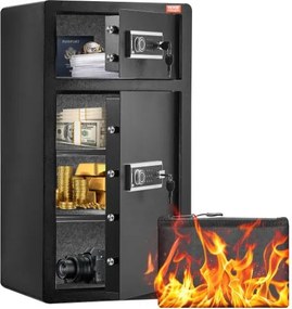 VEVOR Safe met brandwerende geldzak, kluis met dubbele deur (204 L), 2 in hoogte verstelbare scheidingswanden, digitale meubelkluis met sleutel, code, kluis voor geld, sieraden, waardevolle spullen, zwart