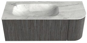 Mondiaz Kurve-dlux 115cm badmeubel ronding rechts shadow met 1 lade en deur en wastafel big small links zonder kraangat opalo