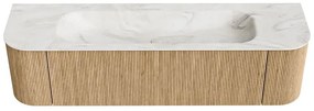 Mondiaz Kurve-dlux 170cm badmeubel ronding links/rechts oak met 1 lade en 2 deuren en wastafel big large midden 1 kraangat ostra