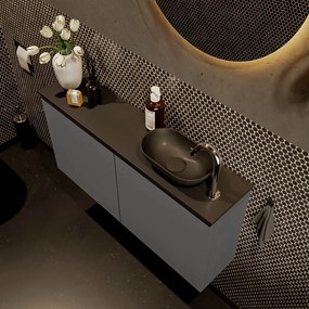 Mondiaz Fowy toiletmeubel 100cm dark grey met zwarte waskom rechts en kraangat