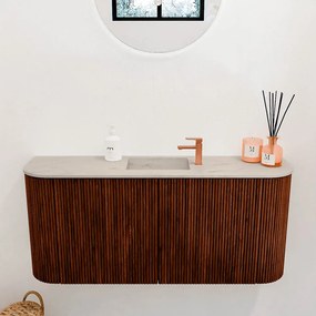 Mondiaz Joya DLux 95cm toiletmeubel ronding links/rechts ruby met wastafel faye midden 1 kraangat opalo
