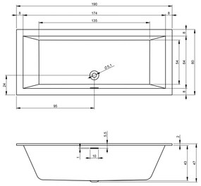 Riho Rethink Cubic inbouw ligbad 190x80cm wit mat met Fall overloop