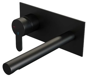 Brauer Black Edition ColdStart wastafelkraan inbouw rechte uitloop met achterplaat model D2 zwart mat