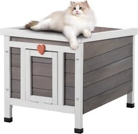 VEVOR Buitenkattenhuis, Weerbestendig, Wilde Kattenhuis voor Meerdere Katten, Houten Buitenkatten-/Konijnenhuis met PVC Deurkleppen en Open Dak, 53 cm L x 43 cm B x 43 cm H