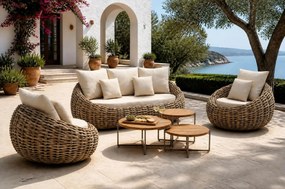 Stoel en Bank Loungeset 5 personen Wicker Taupe  Apple Bee Cocoon/Monaco
