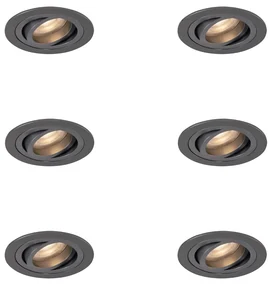 Set van 6 Moderne inbouwspot gunmetal GU10 50mm rond kantelbaar - Rondoo GU10 Binnenverlichting Lamp