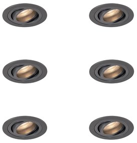 Set van 6 Moderne inbouwspot gunmetal GU10 50mm rond kantelbaar - Rondoo GU10 Binnenverlichting Lamp