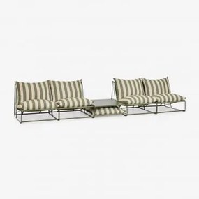 Tuinset Met 2 Modulaire 2-zitsbanken En Ombouwbare Bijzettafel Amaro Tapiocabeige - Diep Olijfgroen - Sklum