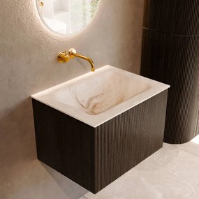 Mondiaz Kurve-dlux 60cm badmeubel shadow met 1 lade en wastafel cloud midden zonder kraangat frappe