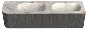 Mondiaz Kurve-dlux 175cm badmeubel ronding links shadow met 2 lades en 1 deur en wastafel stor small dubbel/rechts 2 kraangaten frappe