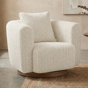 Draaibare Fauteuil Beige Met Walnoot Hout