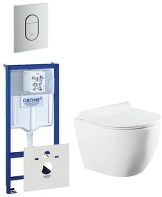 QeramiQ Salina Compact toiletset bestaande uit inbouwreservoir, compact wandcloset met toiletzitting en bedieningsplaat verticaal mat chroom 0729205/0729241/sw258541/