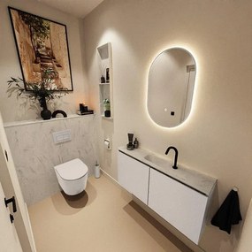 MONDIAZ TURE-DLUX 100cm toiletmeubel Linen. EDEN wastafel Opalo positie midden. Met 1 kraangat. TUREDX100LINM1OPA