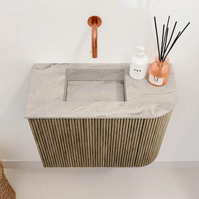 Mondiaz Joya DLux 50cm toiletmeubel ronding rechts dusk met wastafel faye links zonder kraangat glace