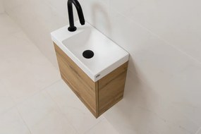 Sanigoods Minimo toiletmeubel 40cm dakota oak met mat witte fontein met kraangat