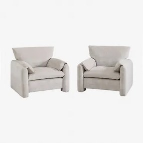 Pack Van 2 Gestoffeerde Serra Fauteuils Chenille Lichtgrijs - Sklum