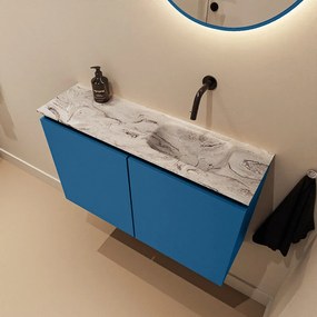 Mondiaz Ture DLux toiletmeubel 80cm jeans met wastafel glace rechts zonder kraangat