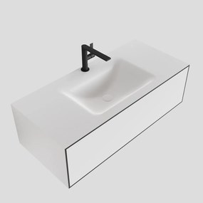 Zaro Lagom volledig naadloos solid surface onderkast 100cm mat zwart met 1 lade Push tot open. Compleet met solid surface wastafel met 1 kraangat(en)