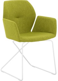 Goossens Excellent Eetkamerstoel Manzini groen stof met armleuning, modern design