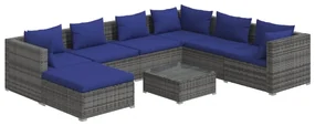 vidaXL 8-delige Loungeset met kussens poly rattan grijs
