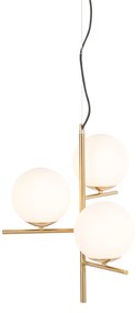 Art Deco hanglamp goud met glas opaal 3-lichts - Flore Design E14 bol / globe / rond Binnenverlichting Lamp