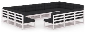 vidaXL 13-delige Loungeset met kussens massief grenenhout wit