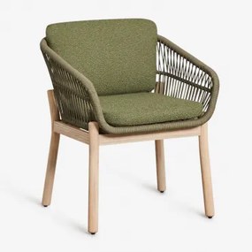 Set Van 2 Tuinstoelen Met Armleuningen In Acaciahout En Gevlochten Touw Karvia Lichte Acaciekleur & Bouclé Groen – Salie - Sklum