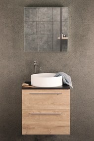 Differnz Fit badmeubel 60cm eiken licht met toppaneel zwart mat en spiegelkast