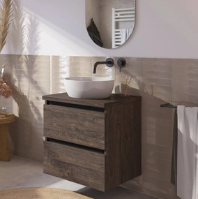 Saqu Gaia badmeubel incl. keramische waskom 60x51x76cm kasteel bruin – zwarte greeplijst