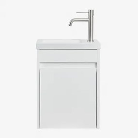 Badkamermeubelset In Hout Met Geïntegreerde Wastafel Narek Wit & Spiegelloze & Geborsteld Grijs ↑20 Cm Met Aftapkraan Zonder - Sklum
