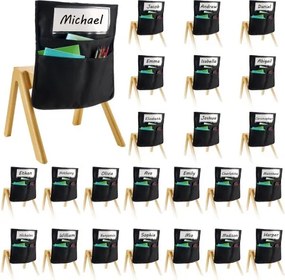 VEVOR Classroom Chair Pocket, 24-pack, 36 x 38 cm, rugleuningzak met naamplaatje, stoelrugorganizer voor kinderen in de klas, kleuterschool, school en thuis, zwart