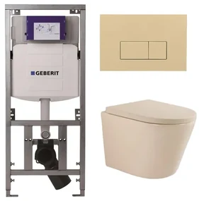 QeramiQ Dely Swirl Toiletset - 36.3x51.7cm - Geberit UP320 Burda inbouwreservoir - 35 mm zitting - bedieningsplaat beige - rechthoekige knoppen - beige 0701131/SW1102366/SW1000771/SW1026259