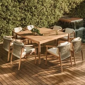 Set Van 150x150 Cm Vierkante Tafel Van Acaciahout En 8 Aderyn Eucalyptushouten Tuinstoelen Met Armleuningen Acacia Bruin - Sklum