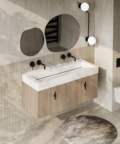 Muebles Calas badmeubel ribbelfront 120cm naturel eiken met solid surface wastafel zonder kraangaten