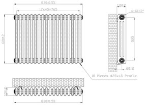 Eastbrook Imperia 3 koloms radiator 85x60cm 1498W antraciet