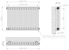 Eastbrook Imperia 3 koloms radiator 85x60cm 1498W wit glans